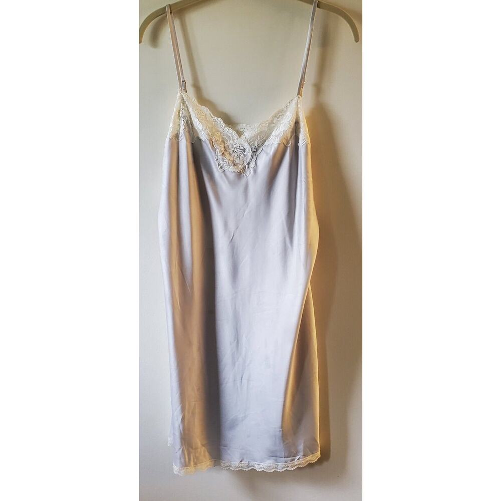 Lauren Ralph Lauren Womens Gray Satin Lace Trimmed Short Slip Nightgown Size L